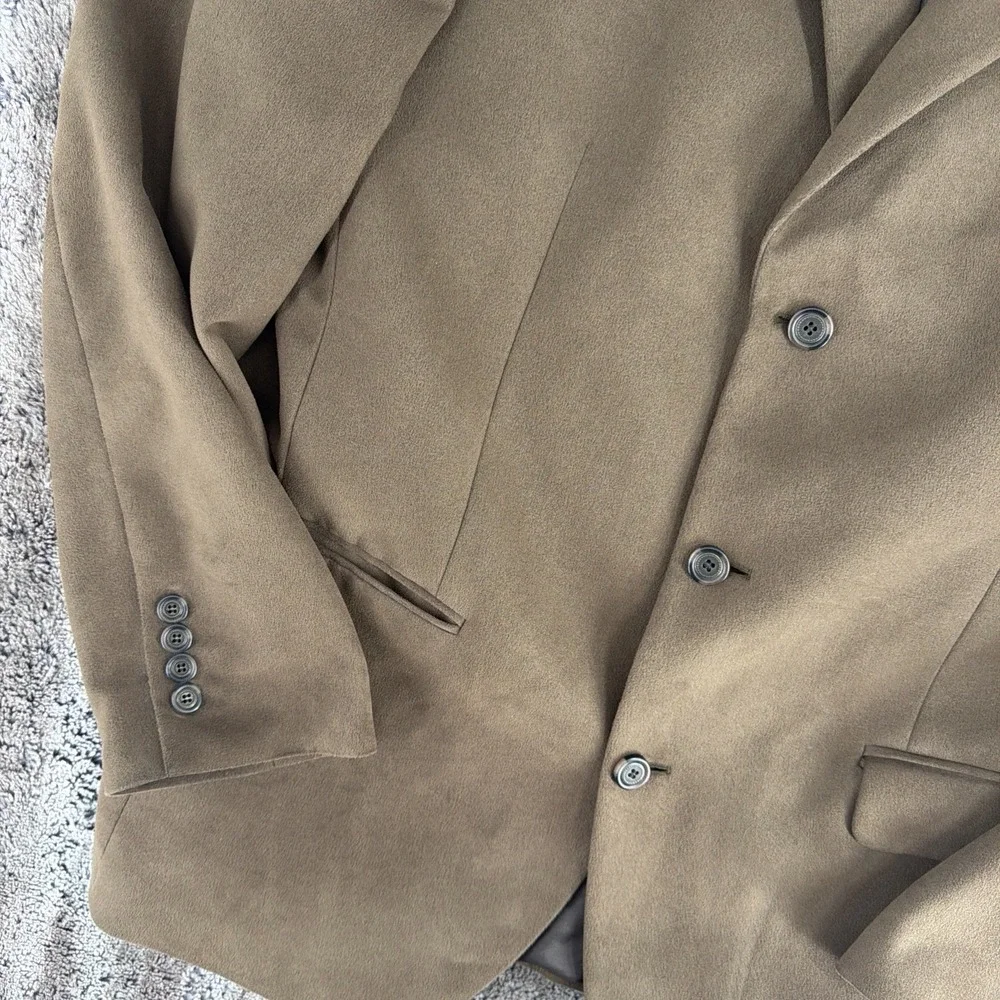 Andrew Fezza 42L Brown Polyester Suede Suit Jacket Blazer Sport Coat Soft